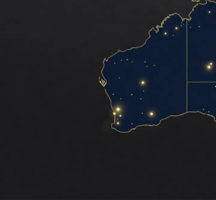 Map of Australia highlighting regions serviced by 