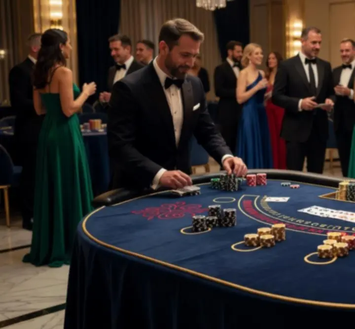 Blackjack entertainment table setup at an event