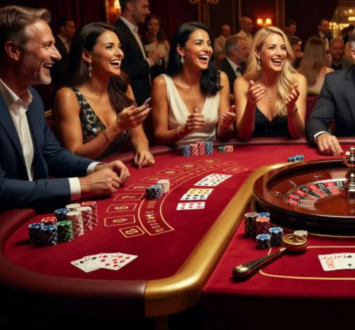 Variety of poker, roulette and blackjack tables styled for an event