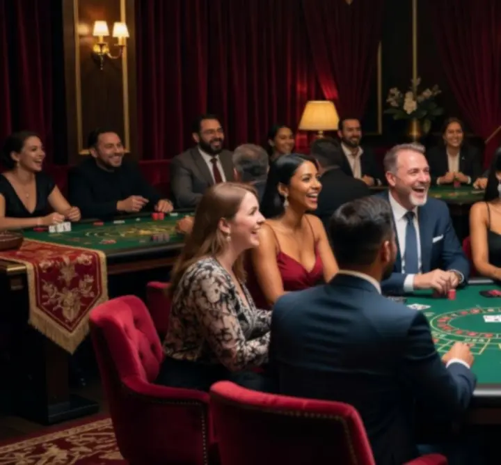 Guests laughing and enjoying casino-style entertainment at a 
