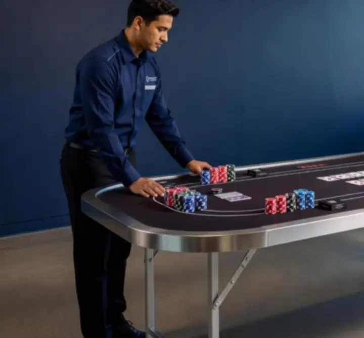 Mobile poker table setup ready for a 