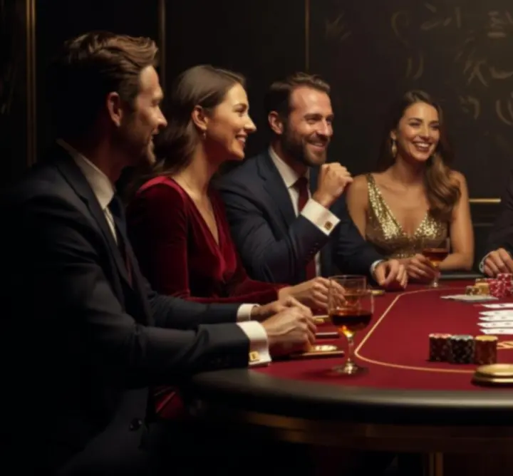 Guests enjoying a hosted poker entertainment table at a 