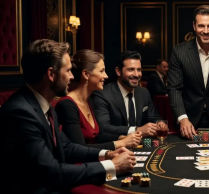 Professional croupier dealing cards at a themed entertainment event in Australia
