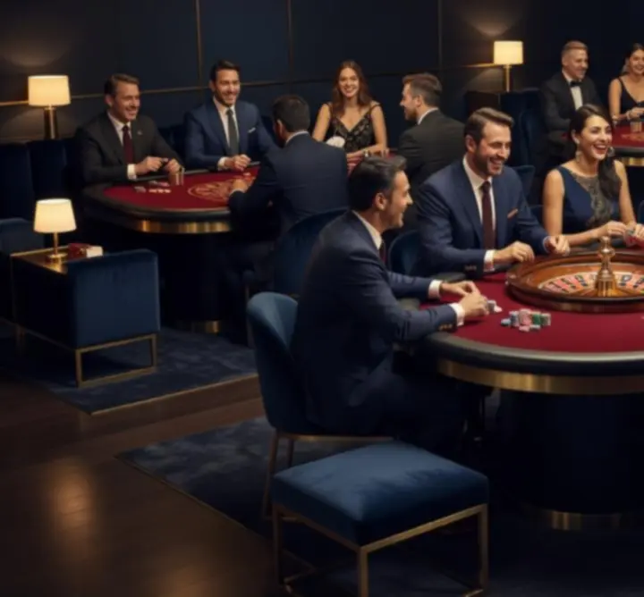 Overview of roulette entertainment setup alongside other gaming tables